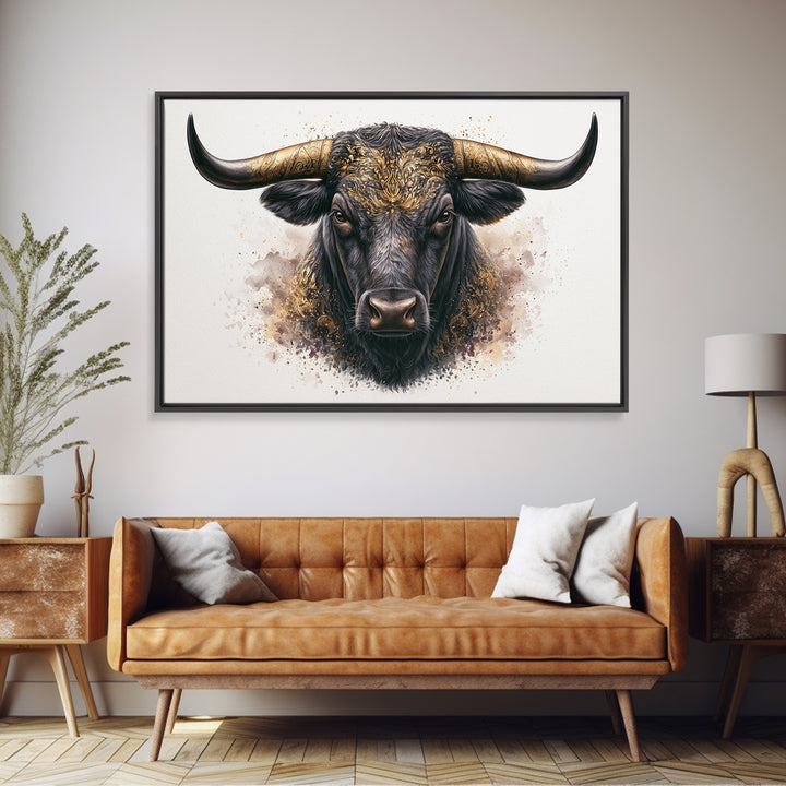 Steakhouse Black and Gold Bull Portrait Canvas Print, Restaurant Art, Modern Decor, Restaurant Decor, Fine Art, Bistro, RES-3x2-11