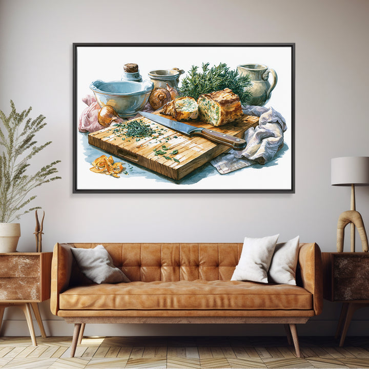 Chef Knife Herbs and Cutting Board Still Canvas Print, Restaurant Art, Kitchen Wall Decor, Restaurant Decor, Fine Art, Bistro, RES-3x2-17
