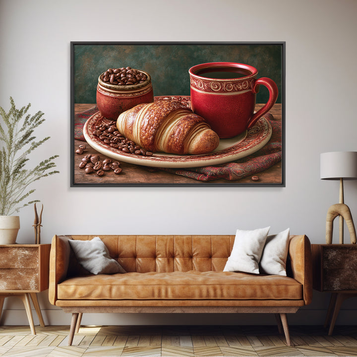 Coffee Beans and Pastry Arrangement Framed Canvas Print, Restaurant Art, Canvas Wall Art, Restaurant Decor, Fine Art, Bistro, RES-3x2-2