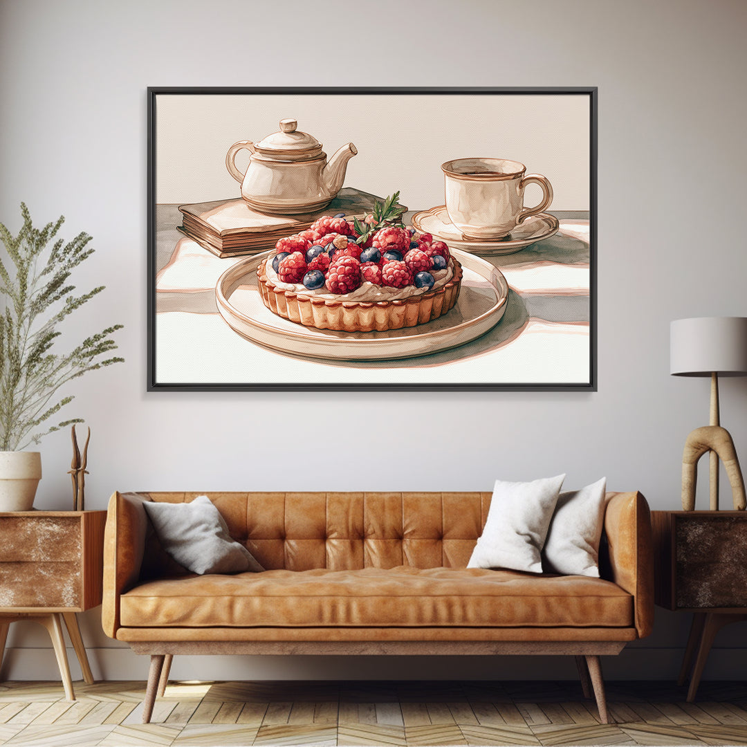 Dessert Tart with Berries and Cream Framed Canvas Print, Restaurant Art, Kitchen Wall Decor, Restaurant Decor, Fine Art, Bistro, RES-3x2-20