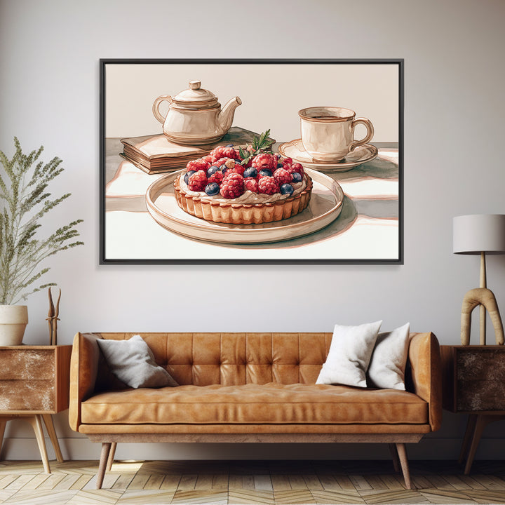 Dessert Tart with Berries and Cream Framed Canvas Print, Restaurant Art, Kitchen Wall Decor, Restaurant Decor, Fine Art, Bistro, RES-3x2-20
