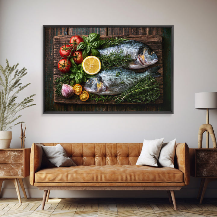Fresh Fish with Lemon and Herbs Framed Canvas Print, Restaurant Art, Gallery Decor, Restaurant Decor, Fine Art, Bistro, RES-3x2-27