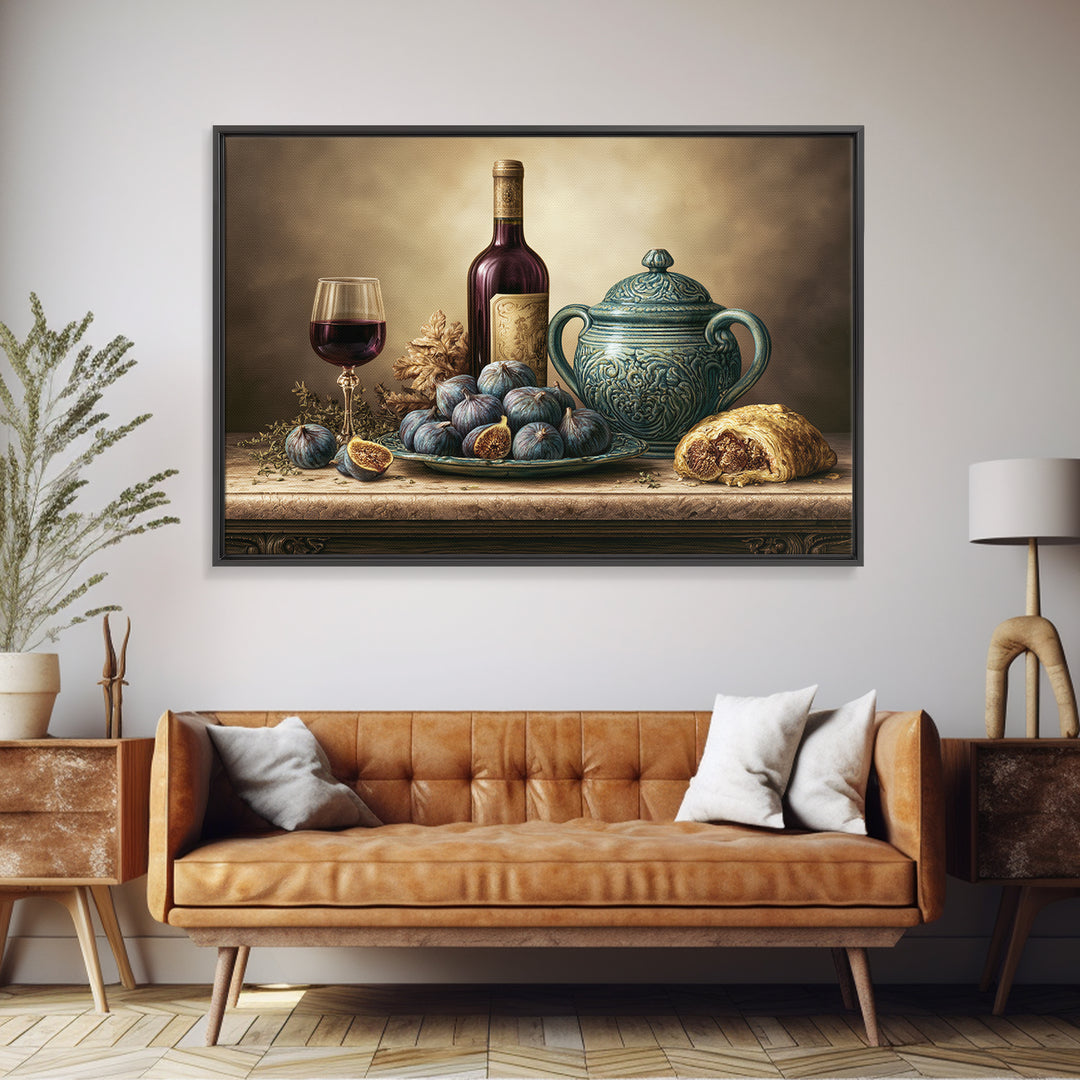 Wine Bottle and Figs Canvas Print, Restaurant Art, Modern Decor, Restaurant Decor, Fine Art, Bistro, Poster, Wall Decor, RES-3x2-29
