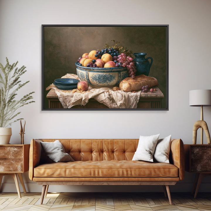 Classic Fruit Bowl Canvas Print, Restaurant Art, Stained Glass Art, Restaurant Decor, Fine Art, Bistro, Textured Painting, RES-3x2-32