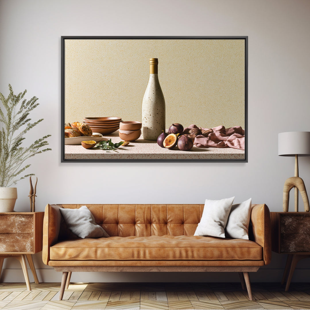 Wine Bottle and Figs Framed Canvas Print, Restaurant Art, Stained Glass Art, Restaurant Decor, Fine Art, Bistro, RES-3x2-5