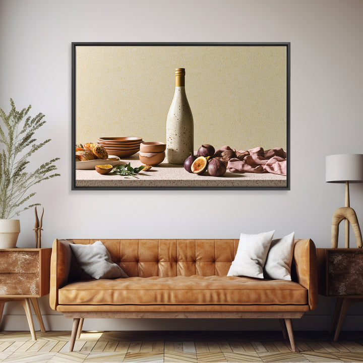 Wine Bottle and Figs Framed Canvas Print, Restaurant Art, Stained Glass Art, Restaurant Decor, Fine Art, Bistro, RES-3x2-5