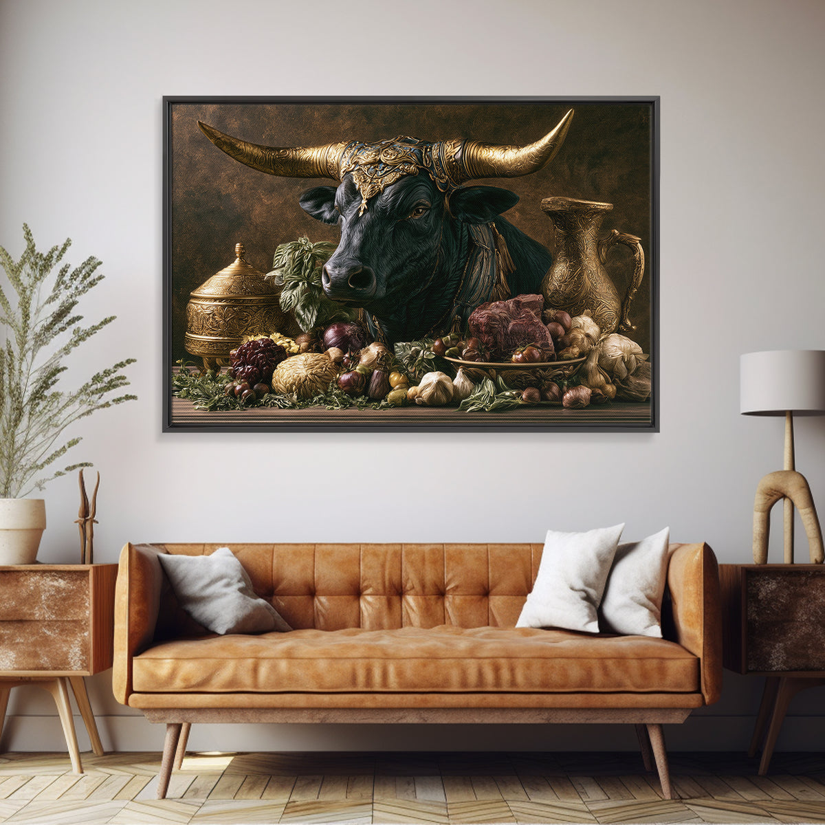Steakhouse Black and Gold Bull Portrait Framed Canvas Print, Restaurant Art, Wall Art Prints, Restaurant Decor, Bistro, RES-3x2-59