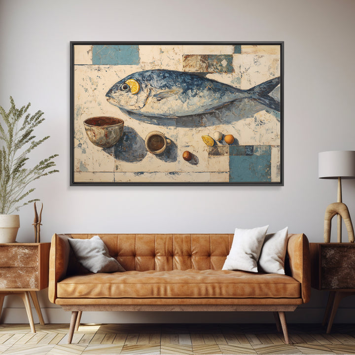 Seafood Lobster and Shell Arrangement Framed Canvas Print, Restaurant Art, Textured Painting, Restaurant Decor, Bistro, RES-3x2-60