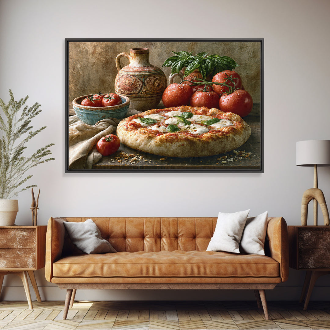 Pizzeria Tomato Basil and Mozzarella Still Life Canvas Print, Restaurant Art, Living Room Decor, Restaurant Decor, Bistro, RES-3x2-62