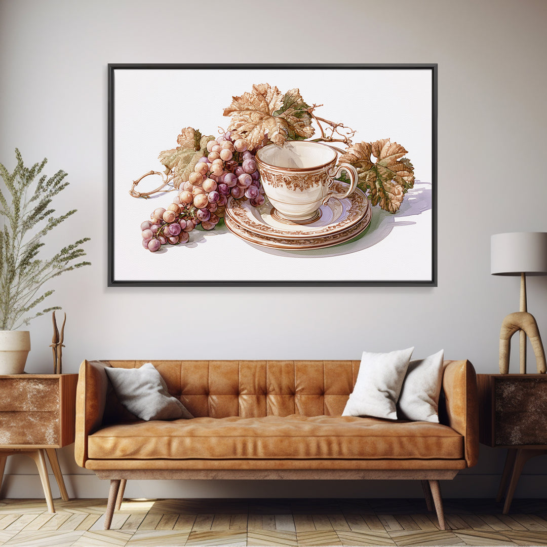 Wine Grapevine Botanical Study Canvas Print, Restaurant Art, Framed Wall Art, Restaurant Decor, Watercolor Art, Bistro, RES-3x2-67