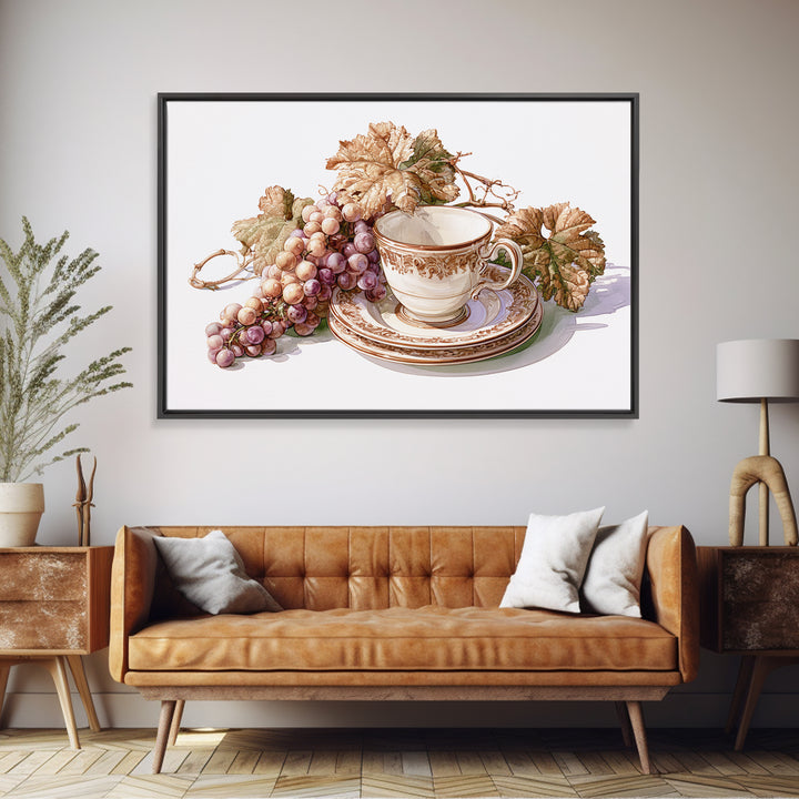 Wine Grapevine Botanical Study Canvas Print, Restaurant Art, Framed Wall Art, Restaurant Decor, Watercolor Art, Bistro, RES-3x2-67