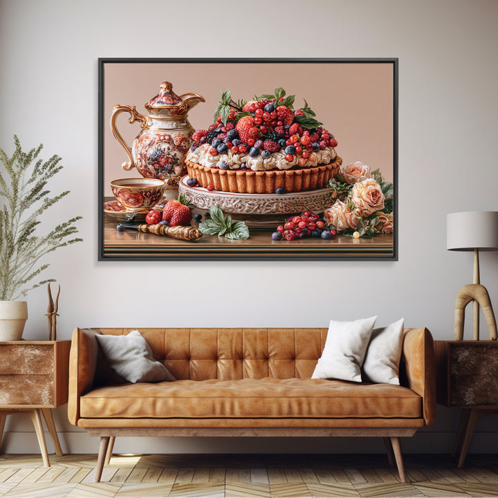 Dessert Tart with Berries and Cream Canvas Print, Restaurant Art, Minimalist Decor, Restaurant Decor, Fine Art, Bistro, RES-3x2-68
