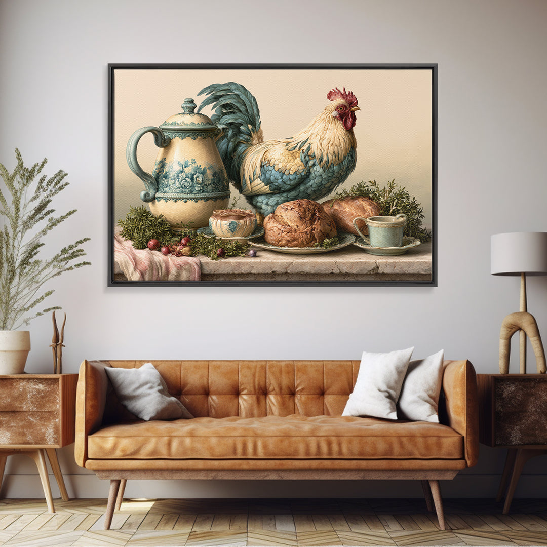 Rooster and Herbs for Farmhouse Restaurant Mood Canvas Print, Restaurant Art, Contemporary Art, Restaurant Decor, Bistro, RES-3x2-72