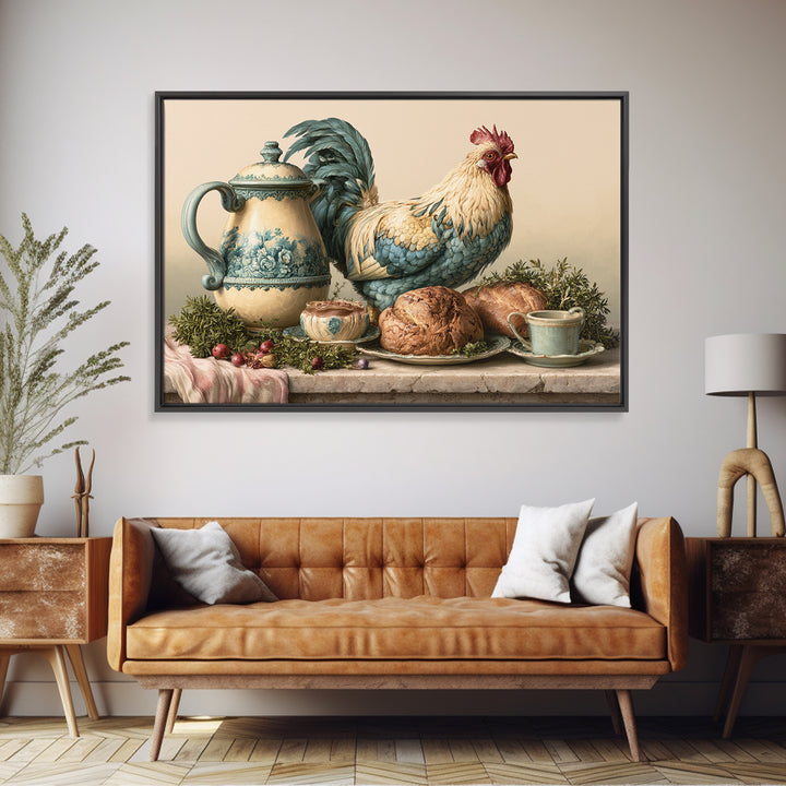 Rooster and Herbs for Farmhouse Restaurant Mood Canvas Print, Restaurant Art, Contemporary Art, Restaurant Decor, Bistro, RES-3x2-72