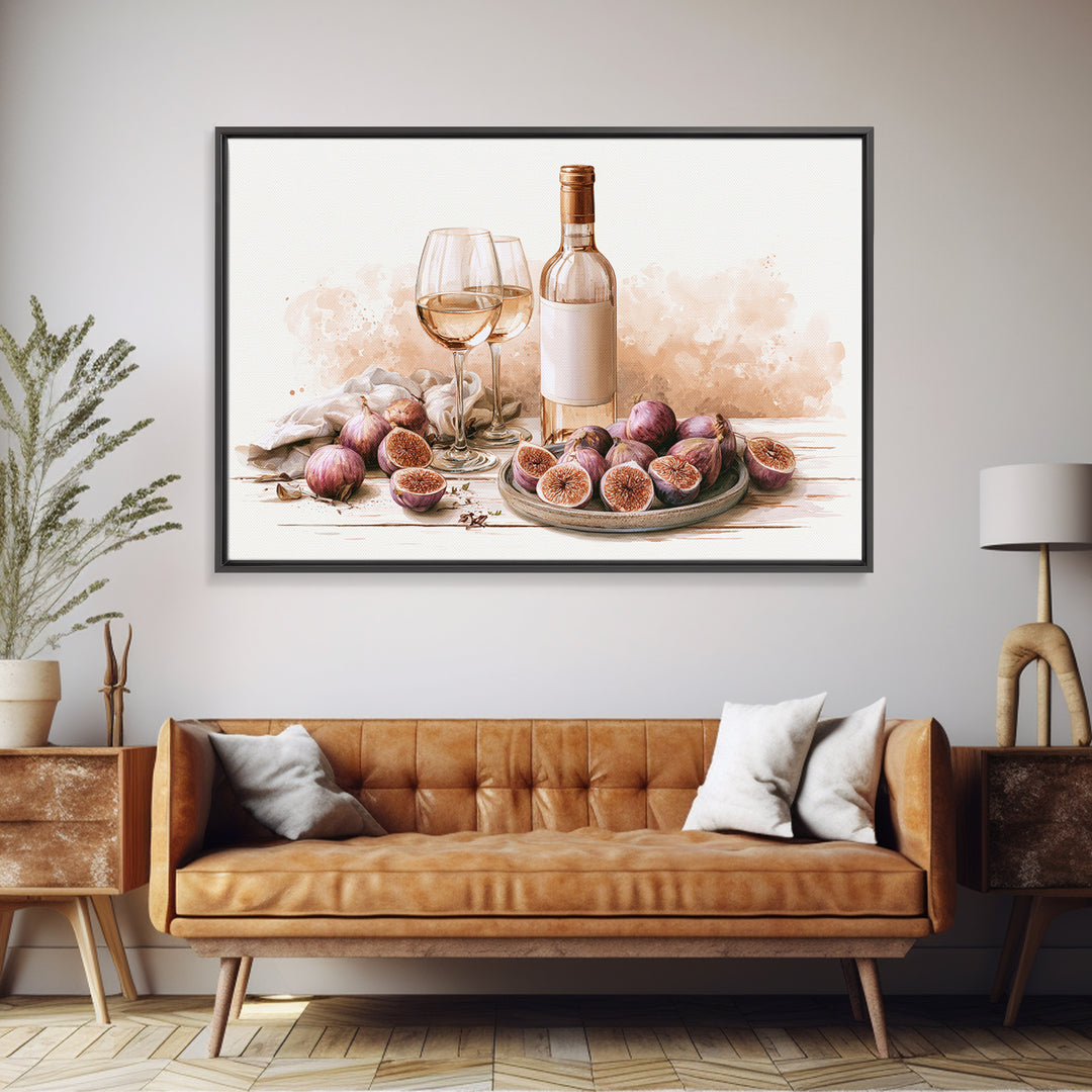 Wine Bottle and Figs Framed Canvas Print, Restaurant Art, Room Decor, Restaurant Decor, Fine Art, Bistro, Large Wall Art, RES-3x2-77