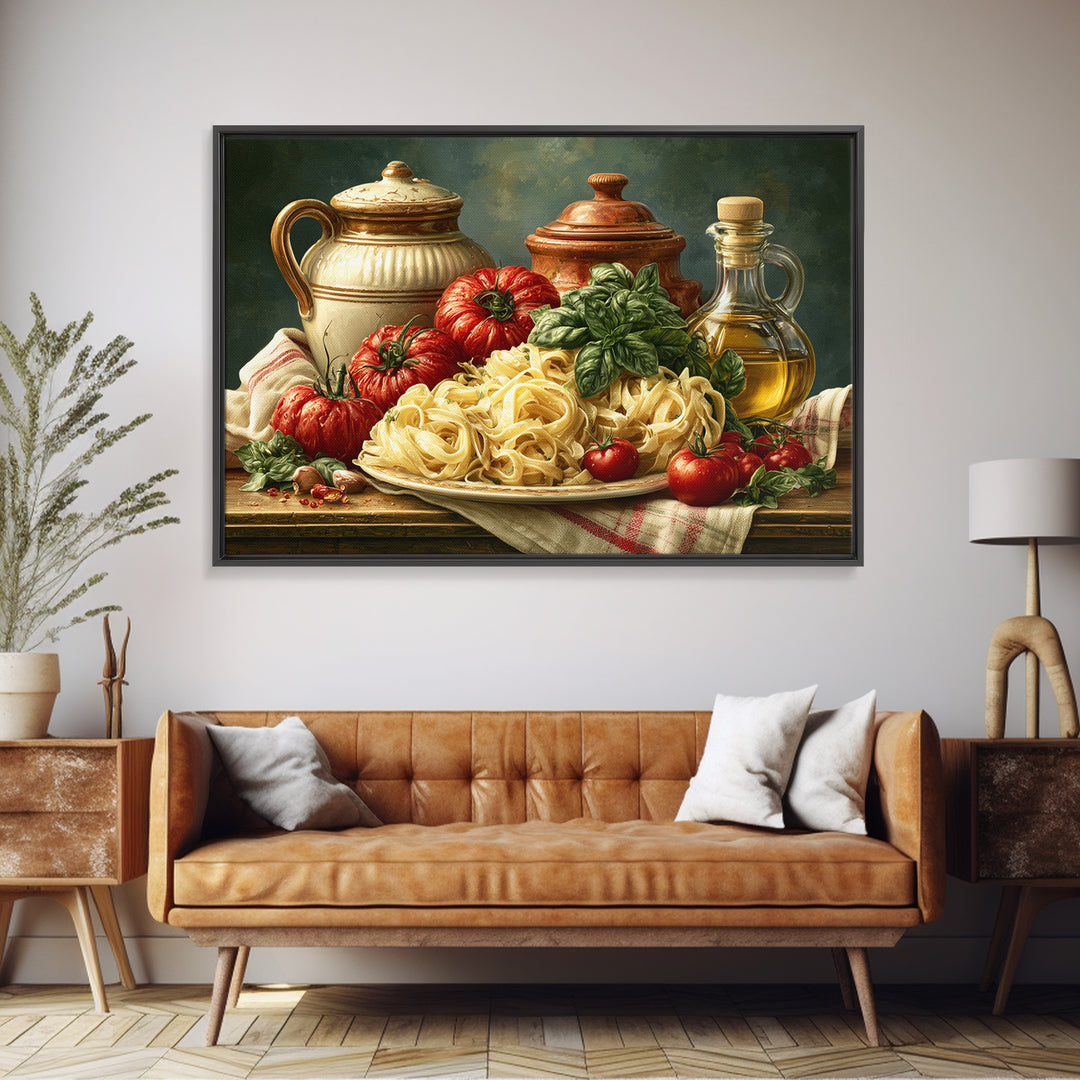 Fresh Pasta with Tomatoes and Basil Framed Canvas Print, Restaurant Art, Cool Wall Art, Restaurant Decor, Fine Art, Bistro, RES-3x2-78