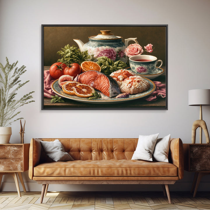 Sushi Fish and Ceramic Plate Composition Framed Canvas Print, Restaurant Art, Canvas Print, Restaurant Decor, Fine Art, Bistro, RES-3x2-9