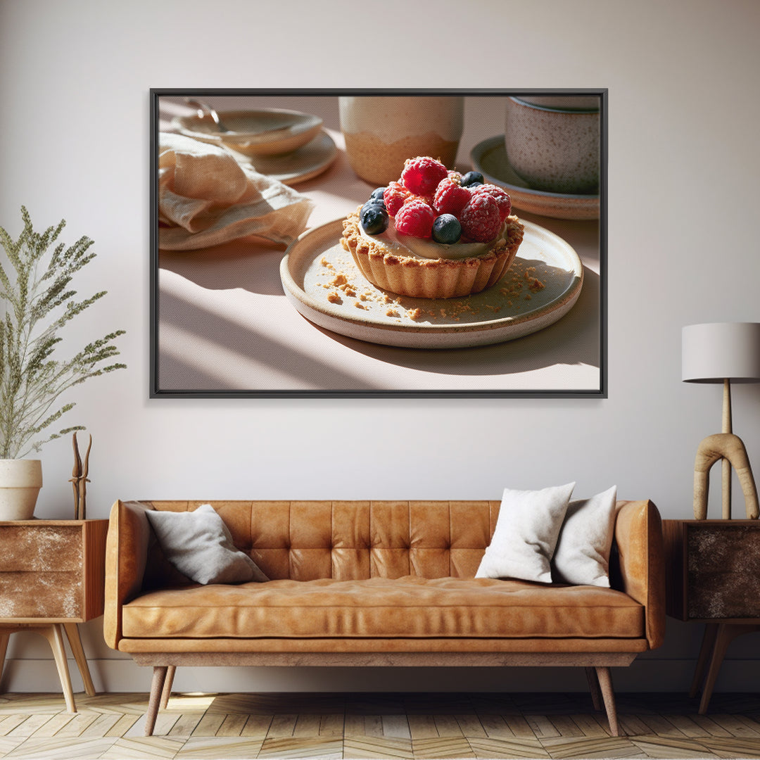 Dessert Tart with Berries and Cream Framed Canvas Print, Restaurant Art, Art Print, Restaurant Decor, Fine Art, Bistro, RES-3x2-92