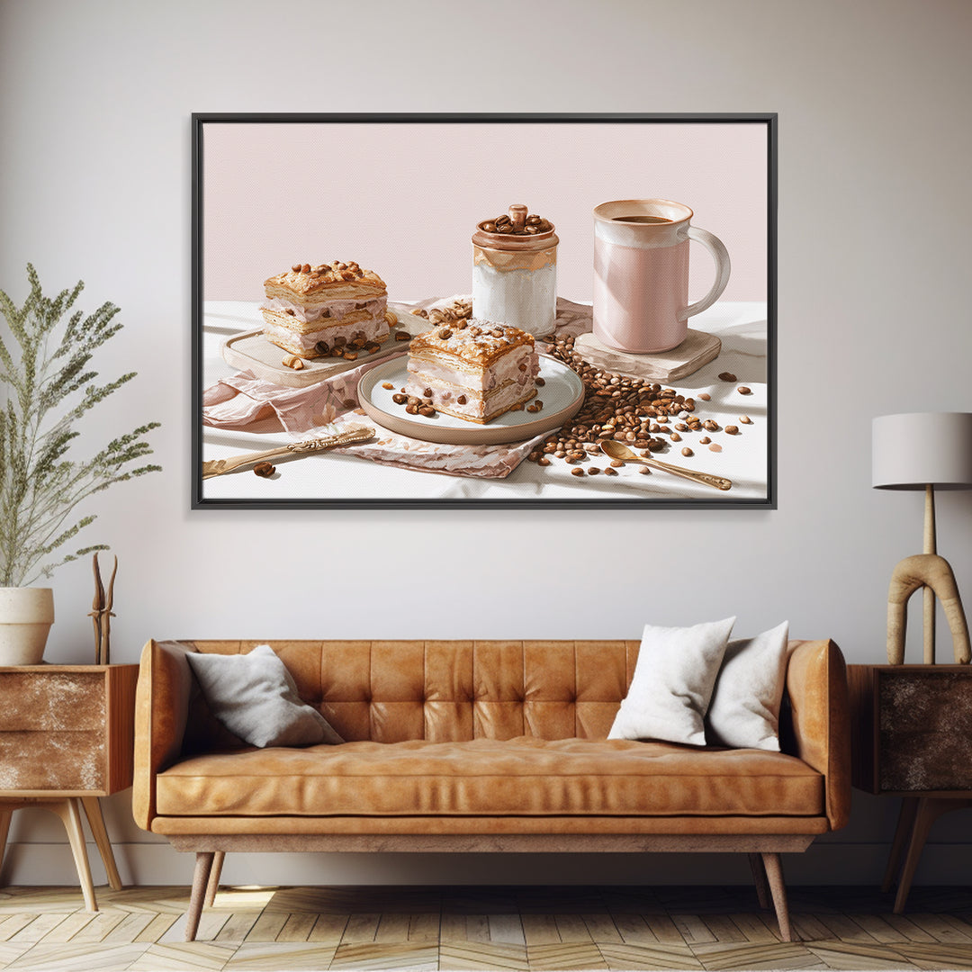Coffee Beans and Pastry Arrangement Canvas Print, Restaurant Art, Stained Glass Art, Restaurant Decor, Fine Art, Bistro, RES-3x2-98