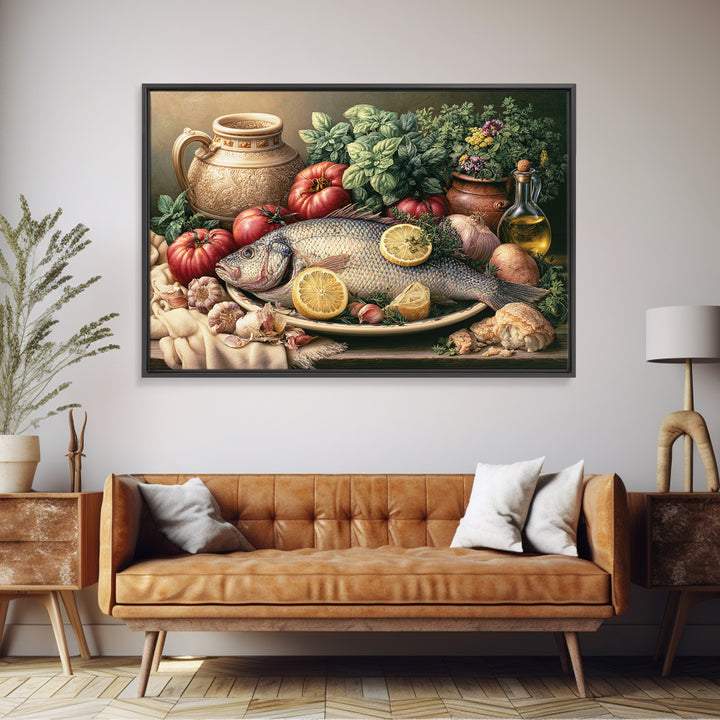 Fresh Fish with Lemon and Herbs Framed Canvas Print, Restaurant Art, Kitchen Decor, Restaurant Decor, Fine Art, Bistro, RES-3x2-99