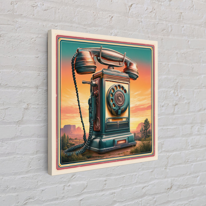 Old Telephone in Bold Color Field Framed Canvas Print, Retro Art, Wall Art Print, Living Room Decor, Fine Art, Retro, RET-1x1-46