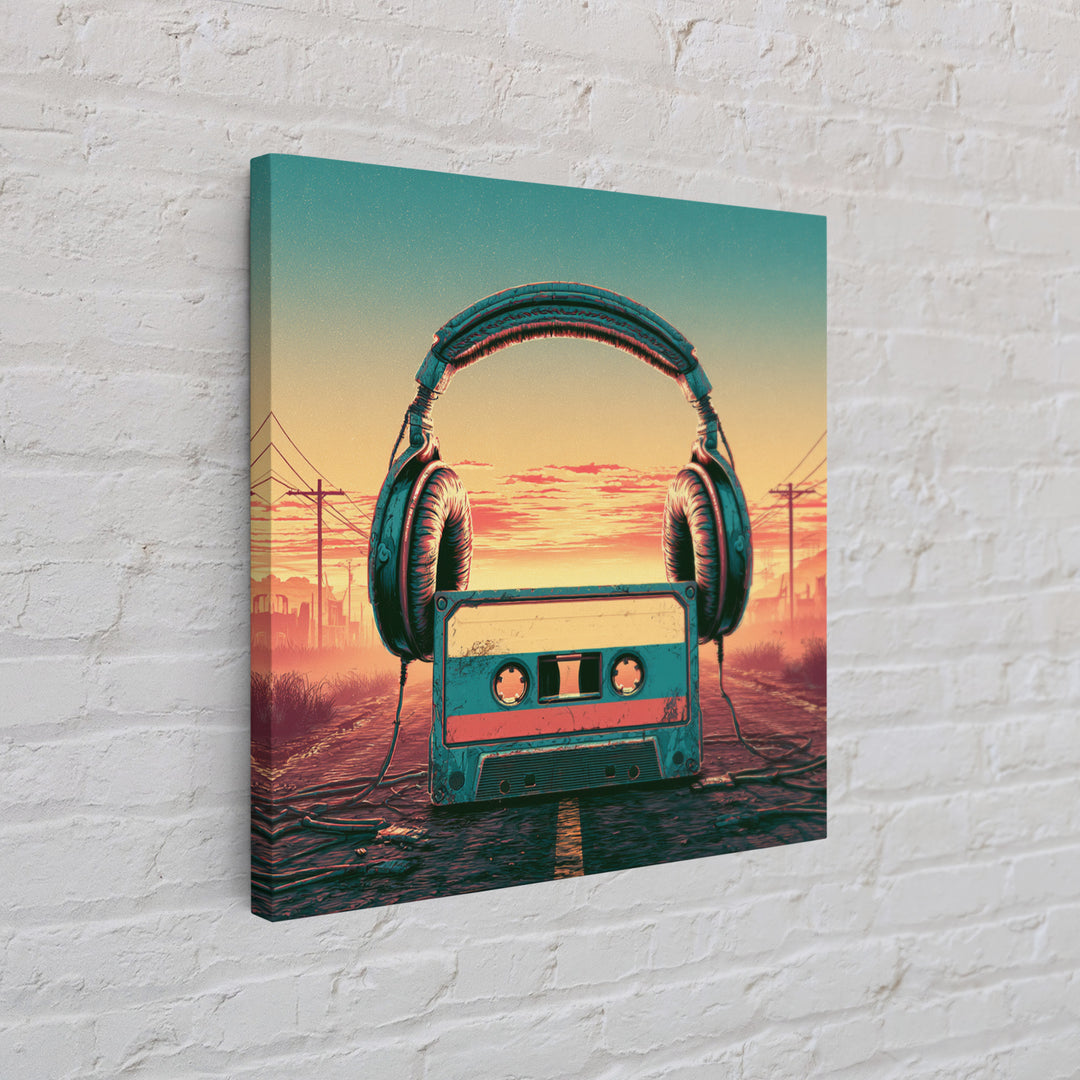 Cassette Tape and Headphones Graphic Canvas Print, Retro Art, Retro Wall Art, Living Room Decor, Oil Painting, Retro, RET-1x1-54