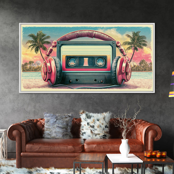 Cassette Tape and Headphones Graphic Canvas Print, Retro Art, Posters, Living Room Decor, Watercolor Art, Retro, Printable Art, RET-2x1-74