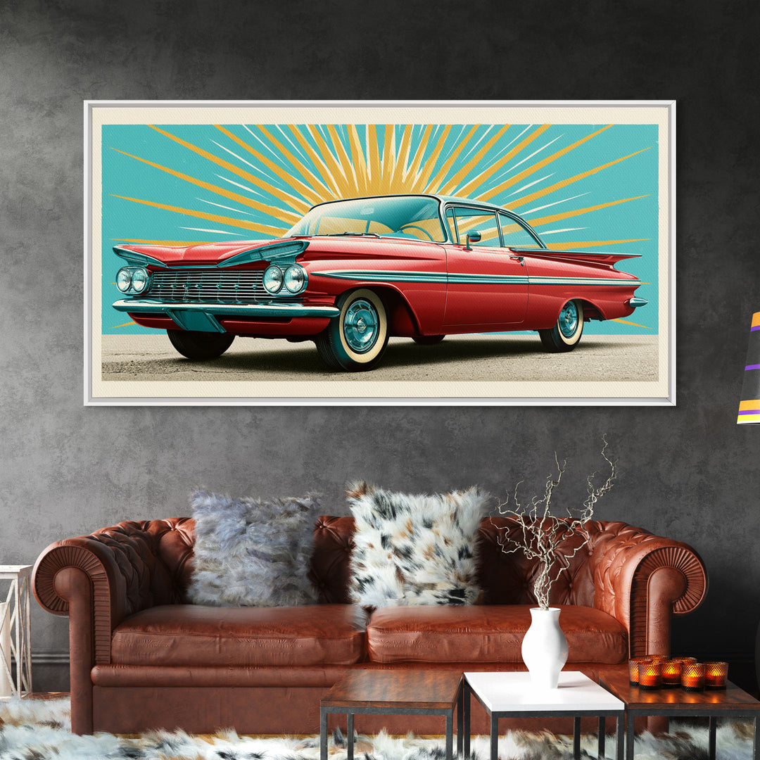 Atomic Starburst Pattern Framed Canvas Print, Retro Art, Contemporary Art, Living Room Decor, Fine Art, Retro, Art Deco, RET-2x1-83