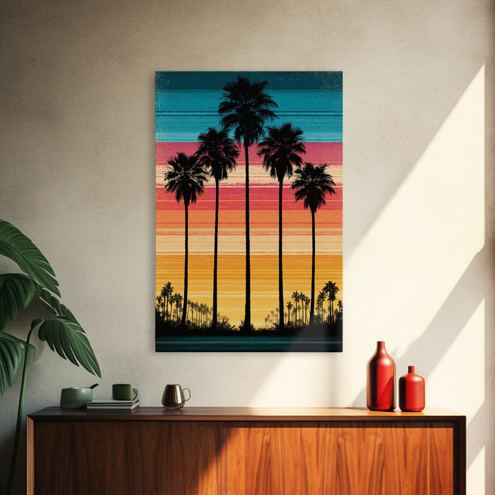 70s Sunset Stripes Canvas Print, Retro Art, Floral Wall Art, Living Room Decor, Abstract Art, Retro, Minimalist Decor, RET-2x3-11