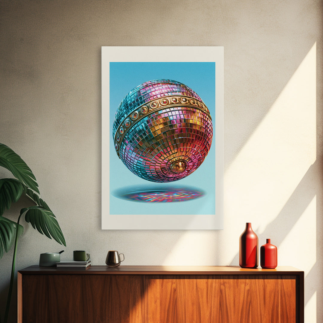 Roller Disco Ball Framed Canvas Print, Retro Art, Contemporary Art, Living Room Decor, Oil Painting, Retro, Art Deco, RET-2x3-21