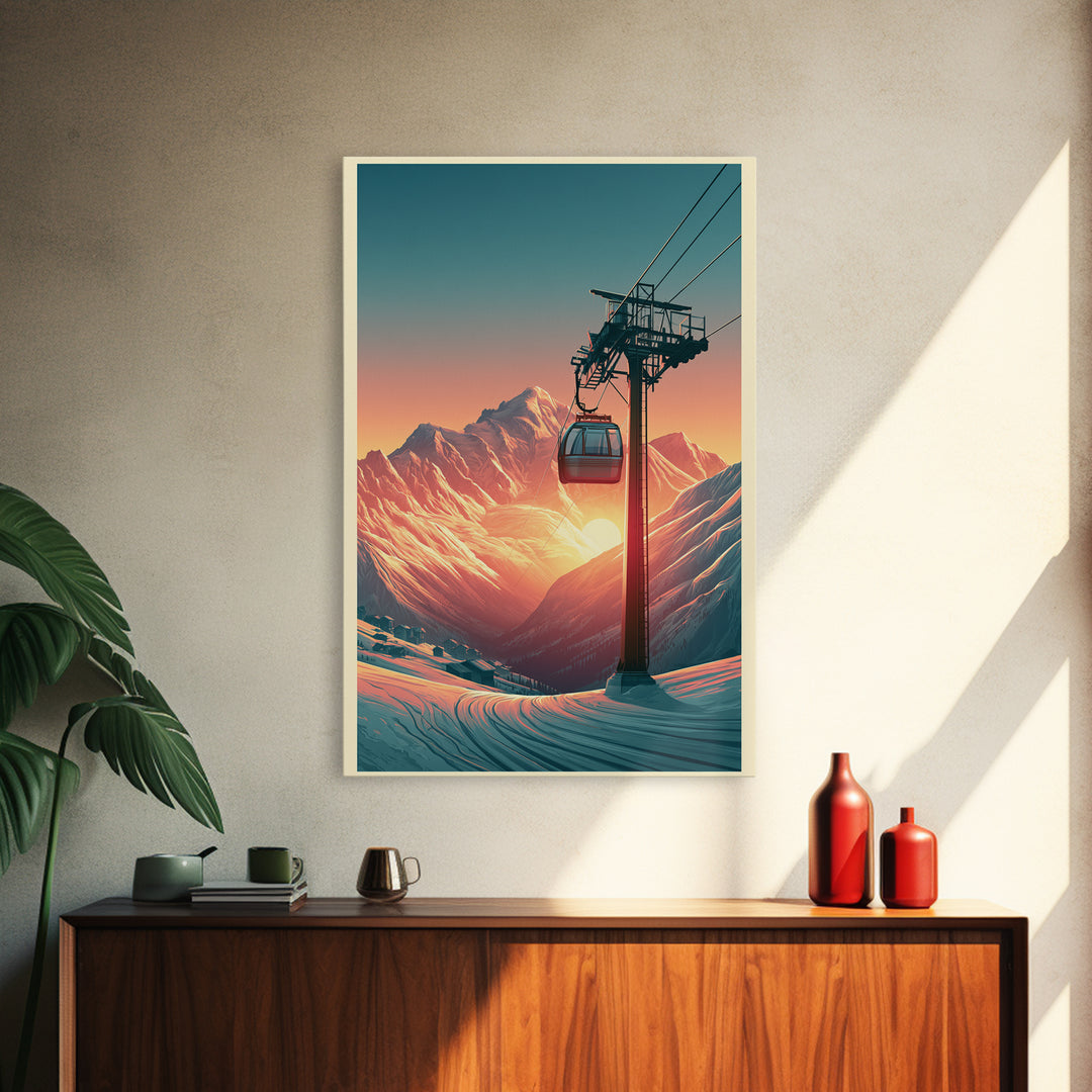 Retro Ski Poster Mountain Scene Canvas Print, Retro Art, Bedroom Wall Art, Living Room Decor, Watercolor Art, Retro, Art Print, RET-2x3-32