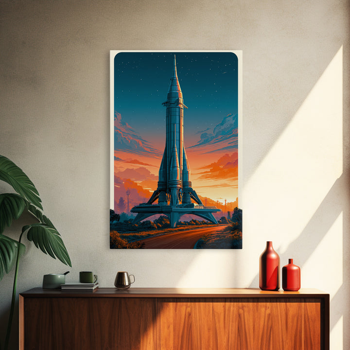 Space Age Rocket Poster Scene Framed Canvas Print, Retro Art, Posters, Living Room Decor, Fine Art, Retro, Printable Art, RET-2x3-63