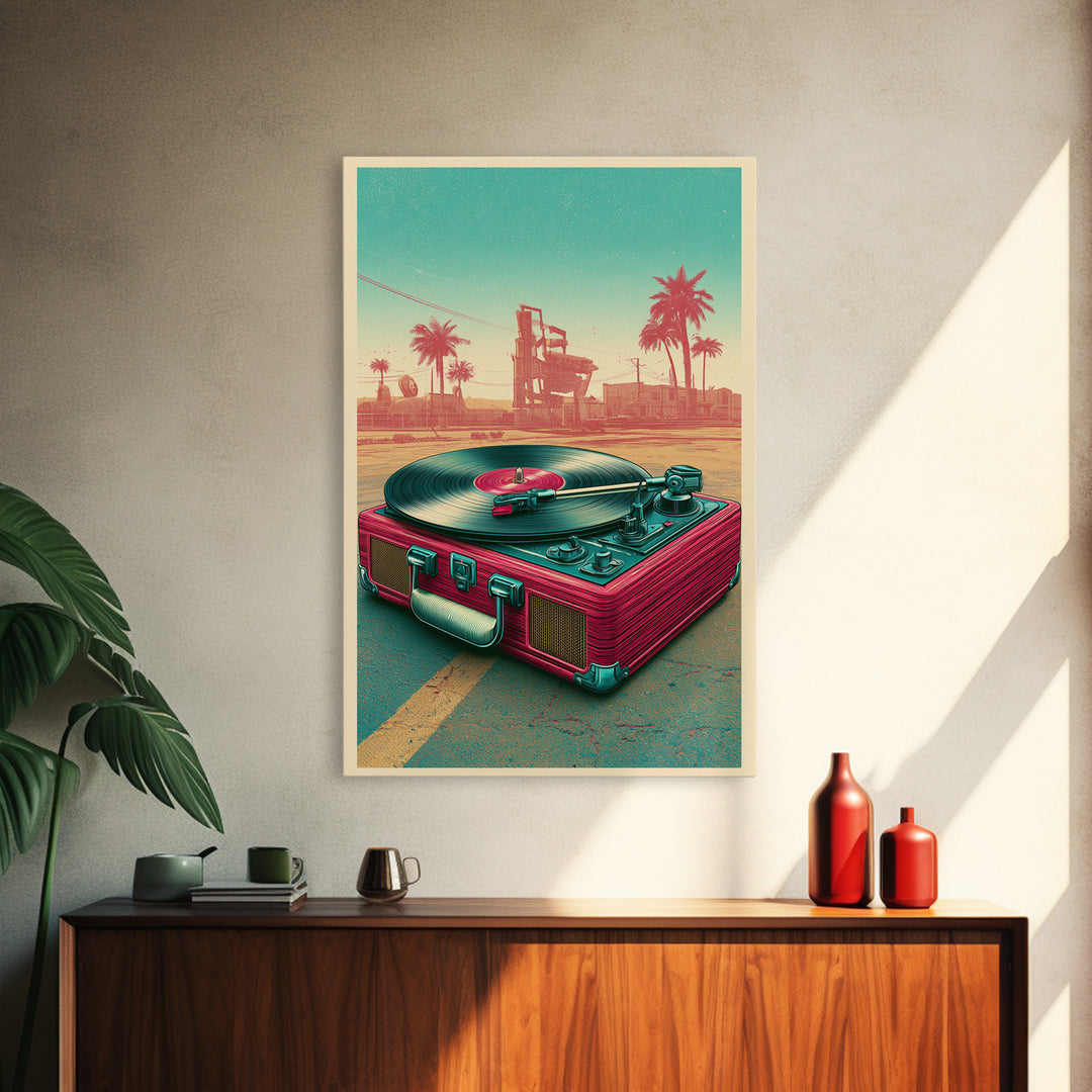 Vinyl Record Player Framed Canvas Print, Retro Art, Wall Art Prints, Living Room Decor, Fine Art, Retro, Whimsical Decor, RET-2x3-68