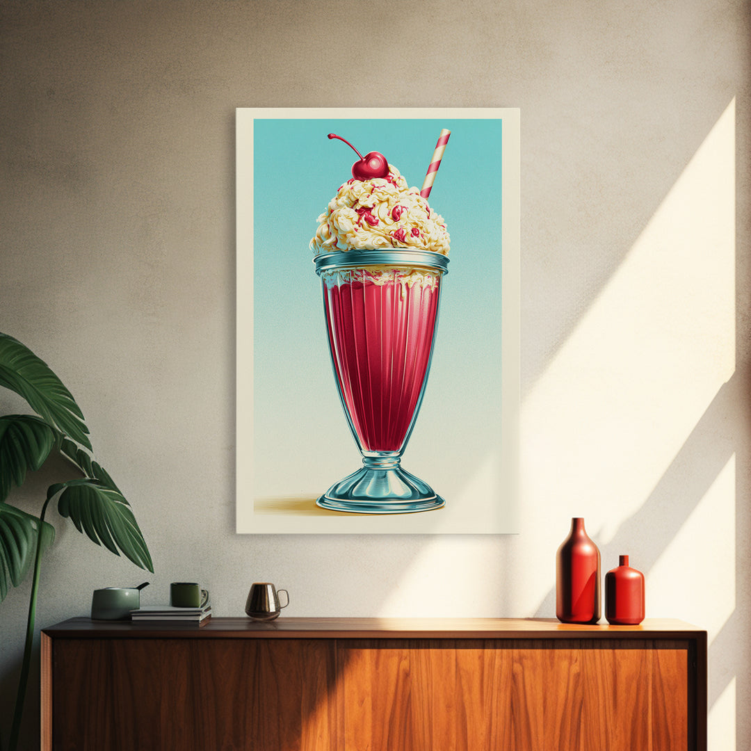1950s Diner Milkshake Canvas Print, Retro Art, Poster, Living Room Decor, Fine Art, Retro, Abstract Art, Apartment Decor, RET-2x3-9