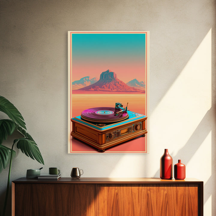 Vinyl Record Player Framed Canvas Print, Retro Art, Gallery Decor, Living Room Decor, Abstract Art, Retro, Contemporary Art, RET-2x3-92