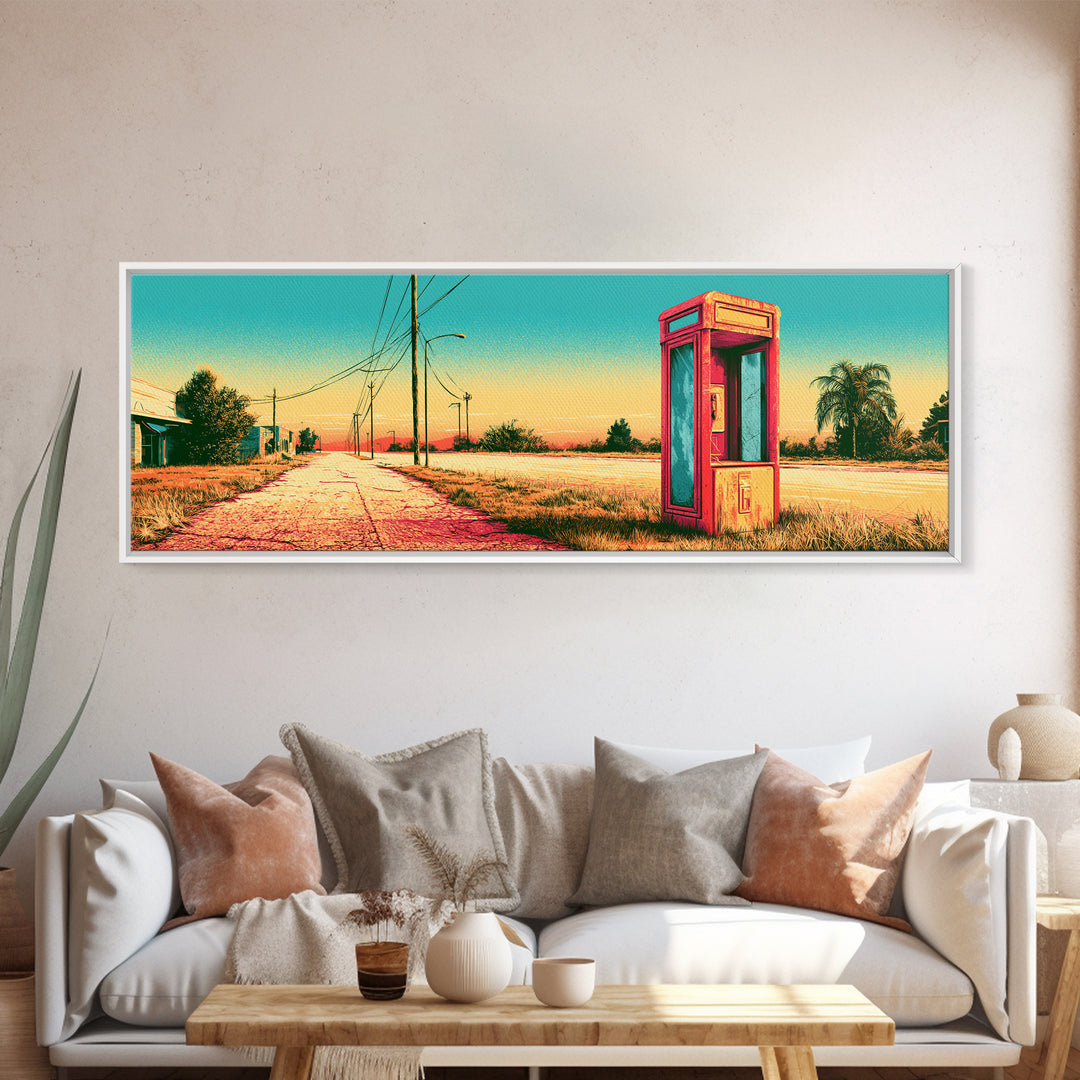 Old Telephone in Bold Color Field Canvas Print, Retro Art, Funky Wall Art, Living Room Decor, Abstract Art, Retro, RET-3x1-14