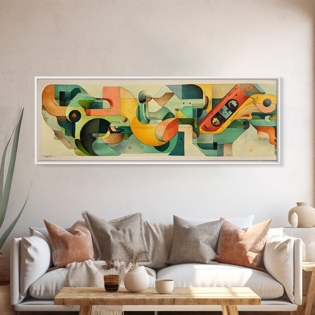 Retro Beach Umbrella and Surfboard Canvas Print, Retro Art, Printable Wall Art, Living Room Decor, Abstract Art, Retro, RET-3x1-34