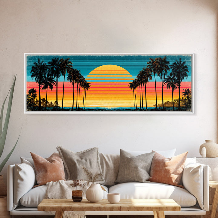 70s Sunset Stripes Framed Canvas Print, Retro Art, Wall Art Prints, Living Room Decor, Abstract Art, Retro, Whimsical Decor, RET-3x1-67