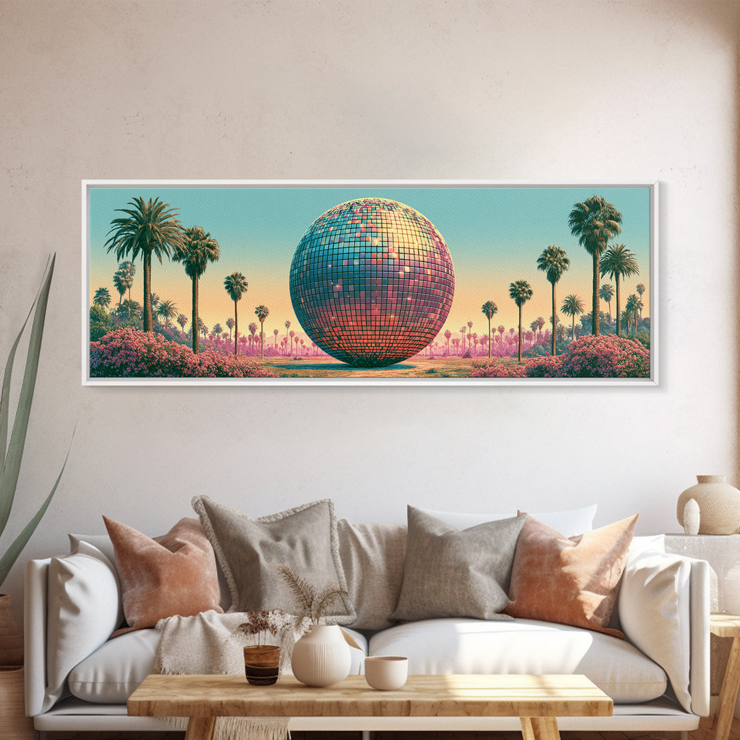 Roller Disco Ball Framed Canvas Print, Retro Art, Whimsical Decor, Living Room Decor, Retro, Modern Decor, Fine Art Print, RET-3x1-77