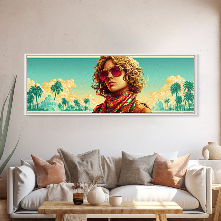 Mod Woman in Sunglasses and Scarf Canvas Print, Retro Art, Neutral Decor, Living Room Decor, Fine Art, Retro, Wall Art, RET-3x1-96