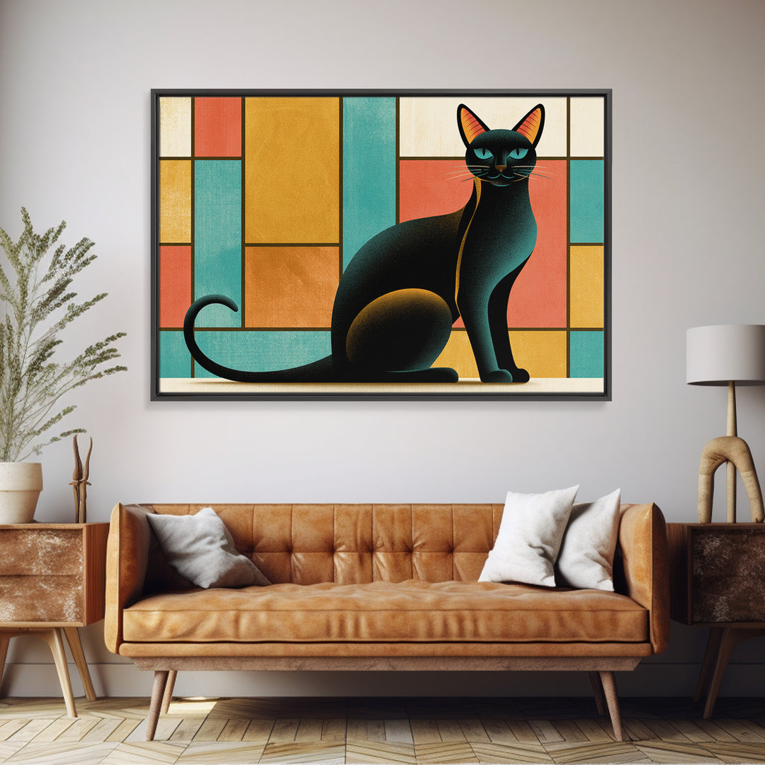 Mid Century Cat Canvas Print, Retro Art, Original Art, Living Room Decor, Abstract Art, Retro, Retro Wall Art, Bedroom Wall Art, RET-3x2-1