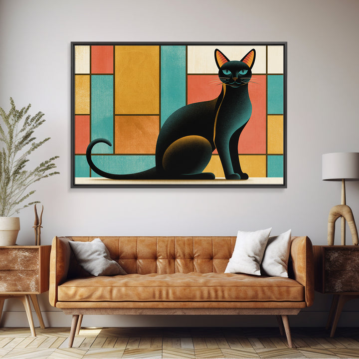 Mid Century Cat Canvas Print, Retro Art, Original Art, Living Room Decor, Abstract Art, Retro, Retro Wall Art, Bedroom Wall Art, RET-3x2-1