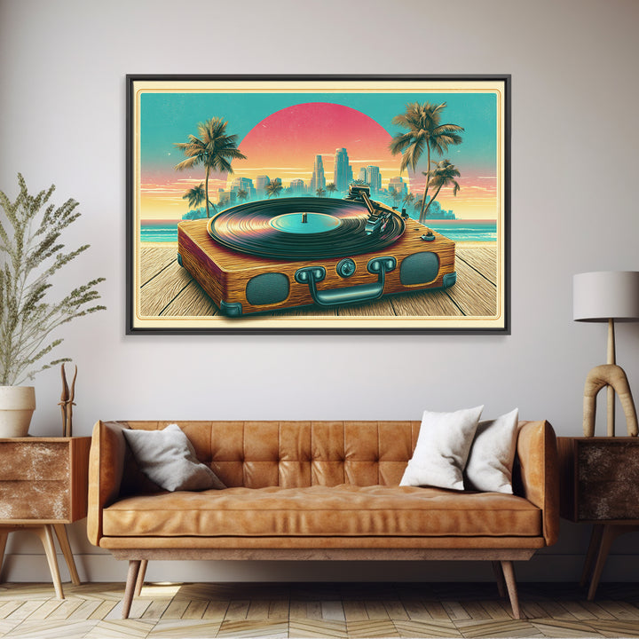 Vinyl Record Player Framed Canvas Print, Retro Art, Abstract Wall Art, Living Room Decor, Oil Painting, Retro, Neutral Decor, RET-3x2-40