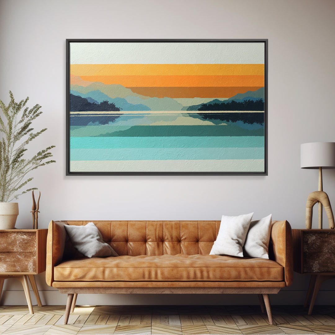 70s Sunset Stripes Framed Canvas Print, Retro Art, Wall Decor, Living Room Decor, Oil Painting, Retro, Apartment Decor, RET-3x2-55