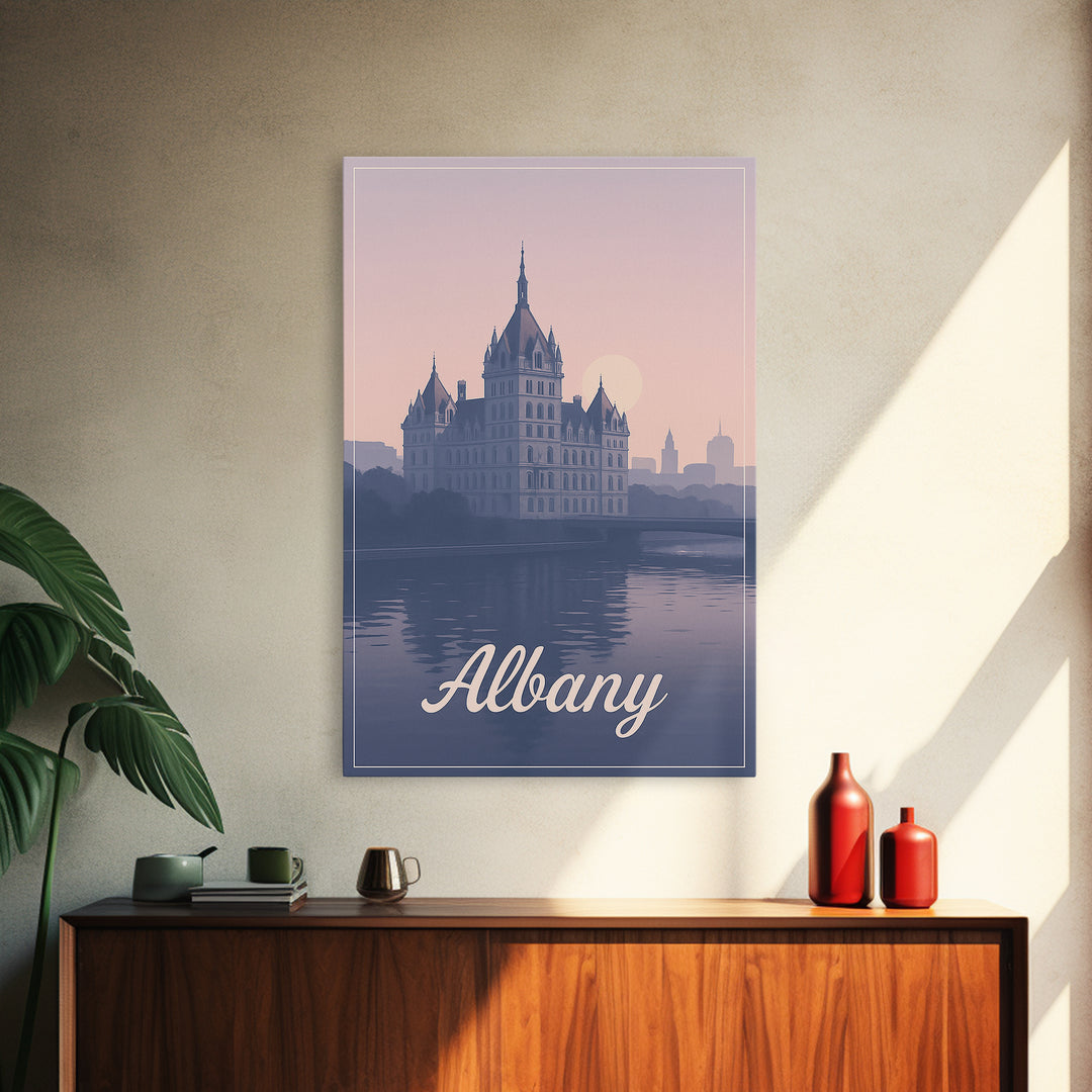 Albany Travel Poster, Framed Canvas Print, Classic Travel Poster Art, Albany Travel Art, Gift For Travelers, Wanderlust Decor, Wall Art
