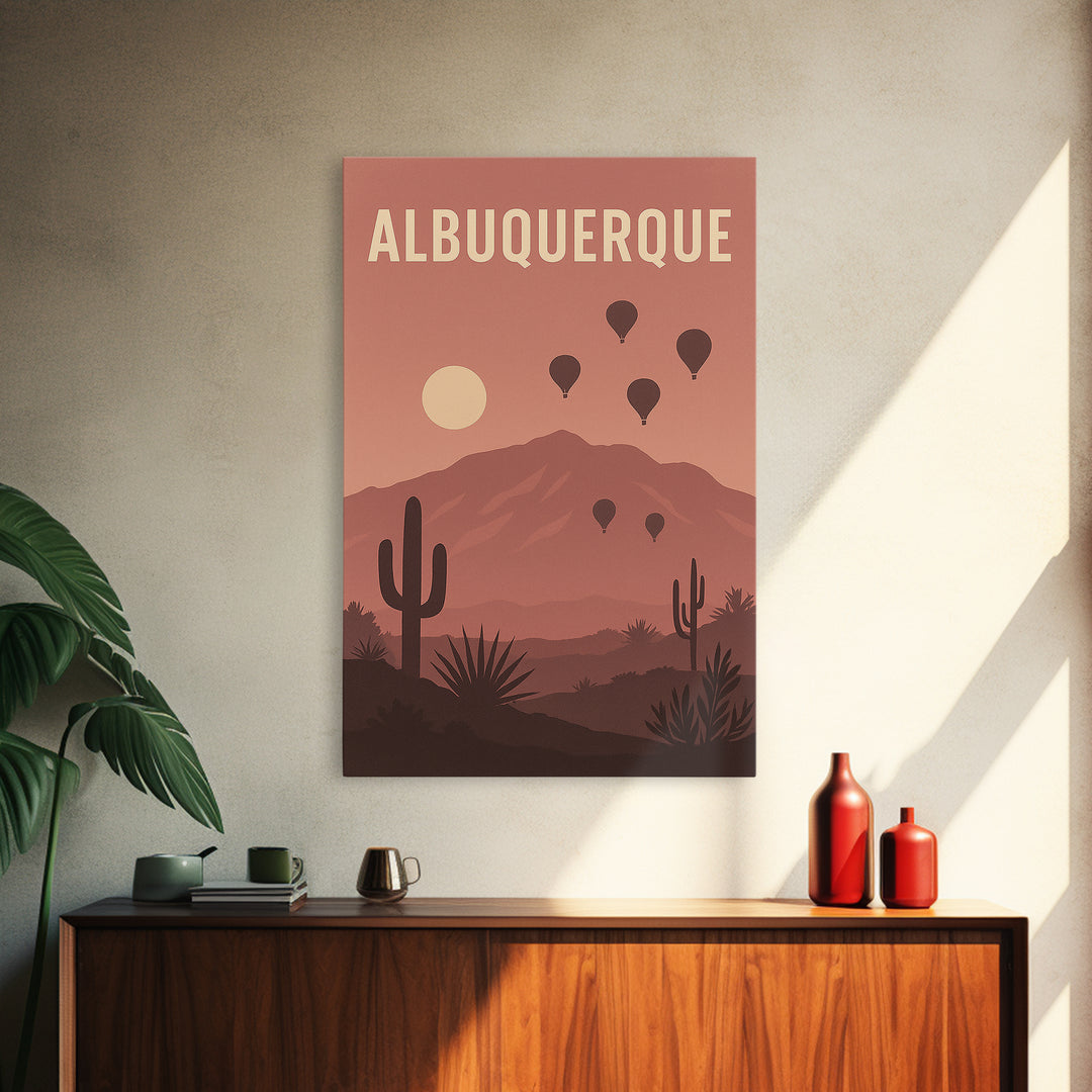 Albuquerque New Mexico Travel Poster, Canvas Print, Retro Sunset Skyline Art, Albuquerque Art Print, City Art Print, Modern Wall Decor