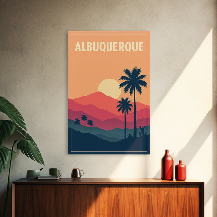 Albuquerque Travel Poster, Canvas Print, Mid Century City Wall Art, Albuquerque Wall Art, City Illustration, Retro Travel Print