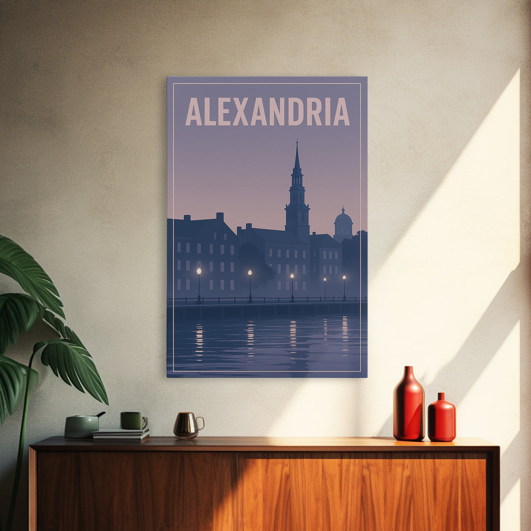 Alexandria Virginia Travel Poster, Framed Canvas Print, Mid Century City Wall Art, Alexandria Art Print, Travel Art Print, Wanderlust Decor
