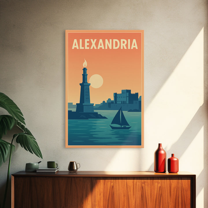 Alexandria Travel Poster, Framed Canvas Print, Classic Travel Poster Art, Alexandria Travel Art, City Illustration, Travel Poster Art