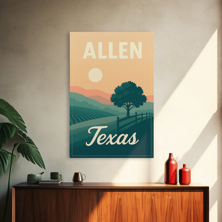 Allen Travel Poster, Framed Canvas Print, Vintage Travel Poster Art, Allen City Art, Vintage Travel Print, Travel Wall Art, City Poster